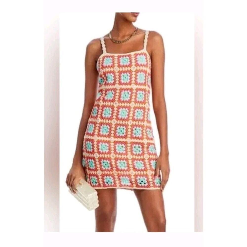 Willow & Wind Womens Size Large Crochet Knit Sundress Colorful Boho Retro Hippie